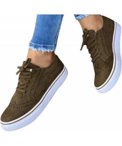 Fashion Sneakers for Women, Women's Fashion Casual Flock Round Oxford Lace Up Flat Single Shoes Green $20.38 Athletic Shoes