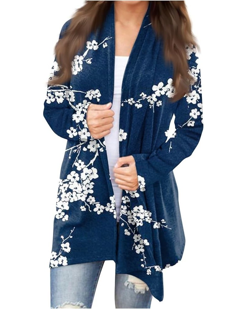 Lightweight Summer Cardigan for Women Printing Long Sleeve Open Front Cardigan Fall and Winter Comfy Dressy Kimono 5-dark Blu...