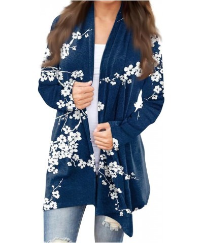 Lightweight Summer Cardigan for Women Printing Long Sleeve Open Front Cardigan Fall and Winter Comfy Dressy Kimono 5-dark Blu...