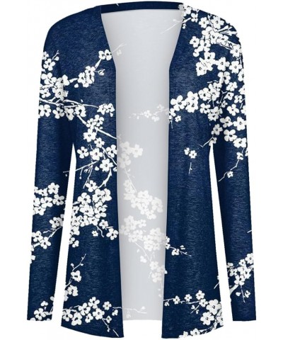 Lightweight Summer Cardigan for Women Printing Long Sleeve Open Front Cardigan Fall and Winter Comfy Dressy Kimono 5-dark Blu...