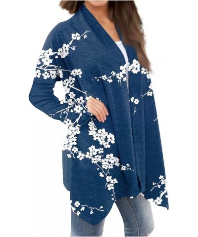 Lightweight Summer Cardigan for Women Printing Long Sleeve Open Front Cardigan Fall and Winter Comfy Dressy Kimono 5-dark Blu...