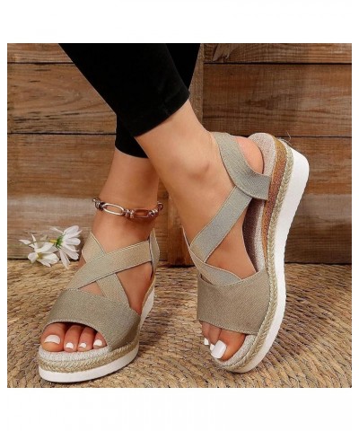 Espadrille Wedge Sandals For Women Dressy Sexy Open Toe Ankle Buckle Strap Comfortable Platform New Summer Beach Shoes A6-kha...