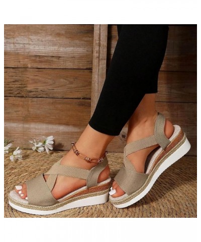 Espadrille Wedge Sandals For Women Dressy Sexy Open Toe Ankle Buckle Strap Comfortable Platform New Summer Beach Shoes A6-kha...