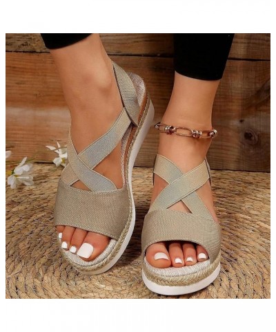 Espadrille Wedge Sandals For Women Dressy Sexy Open Toe Ankle Buckle Strap Comfortable Platform New Summer Beach Shoes A6-kha...