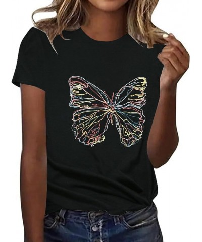 Women's Butterfly Print A Round Neck Short Sleeve Top Short Sleeve T Shirt T Short Black $11.39 Sandals