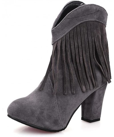 Mid Calf Fringe Cowboy Boots for Women 15 Grey $27.43 Boots