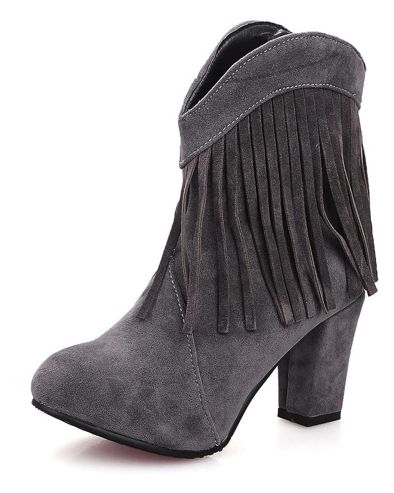 Mid Calf Fringe Cowboy Boots for Women 15 Grey $27.43 Boots