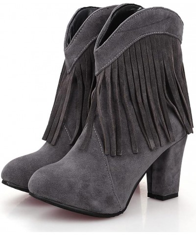 Mid Calf Fringe Cowboy Boots for Women 15 Grey $27.43 Boots