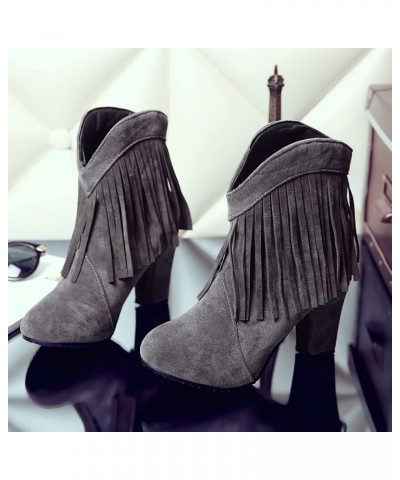 Mid Calf Fringe Cowboy Boots for Women 15 Grey $27.43 Boots