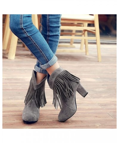 Mid Calf Fringe Cowboy Boots for Women 15 Grey $27.43 Boots