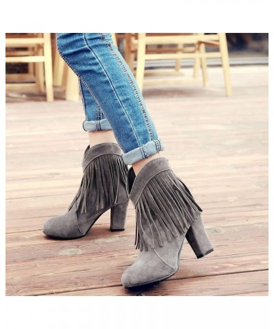 Mid Calf Fringe Cowboy Boots for Women 15 Grey $27.43 Boots