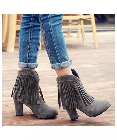 Mid Calf Fringe Cowboy Boots for Women 15 Grey $27.43 Boots