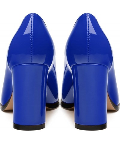 Women's Pumps, Closed Toe Heel Dress Pumps with Fashionable Square Toe and Rhinestone Embellishments for Women Royal Blue Pat...