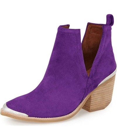 Women's Low Heeled Ankle Boots Faux Suede Cowboy Booties Cutout with Metal Toe Shoes for Formal Outfit Size 4-15 US Purple $3...