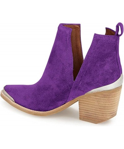 Women's Low Heeled Ankle Boots Faux Suede Cowboy Booties Cutout with Metal Toe Shoes for Formal Outfit Size 4-15 US Purple $3...