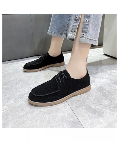 Suede Flat Front Lace Up Casual Flock Single Shoes Causal Shoes Womens Sandals No Heels Black $11.14 Sandals