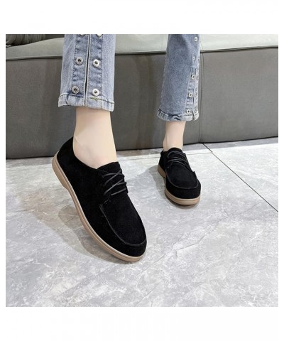 Suede Flat Front Lace Up Casual Flock Single Shoes Causal Shoes Womens Sandals No Heels Black $11.14 Sandals