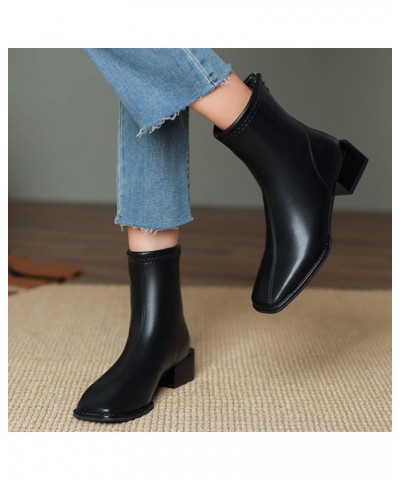 Retro Women Chunky Heels Buckle Strap Middle Tube Booties Round Toe Boots Z 13-black $22.89 Outdoor Shoes