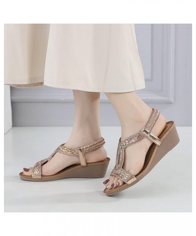 Women Summer Elastic Band Rhinestones Casual Open Toe Wedges Soft Bottom Breathable Sandals for Women Dressy A $16.03 Sandals