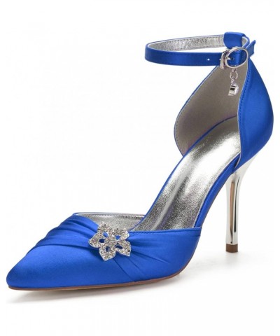 Women Pointed Toe Satin Pleated Crystal Stiletto High Heel Wedding Bridal Shoes Pumps Blue $45.89 Pumps