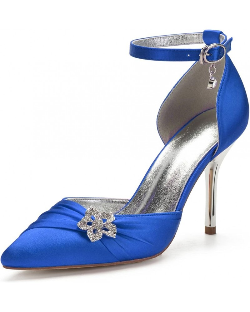 Women Pointed Toe Satin Pleated Crystal Stiletto High Heel Wedding Bridal Shoes Pumps Blue $45.89 Pumps