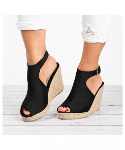 Open Toe Wedge Shoes for Women Ankle Buckle Platform Cutout Wedge Sandals Boots Animals Print Vintage Ankle Boots Z03-black $...