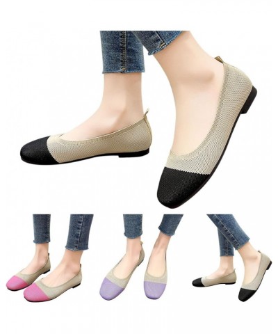 Fashion Spring and Summer Women Casual Shoes Flat Bottom Round Toe Fly Woven Mesh Breathable and Comfortable Colorblock Slip ...