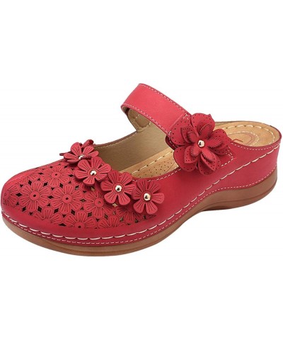 Sandals for Women Ladies Girls Comfortable Hollow Out Round Toe Wedges Slippers Women Red Flat Sandals (Red, 8) 7.5 Red $21.0...