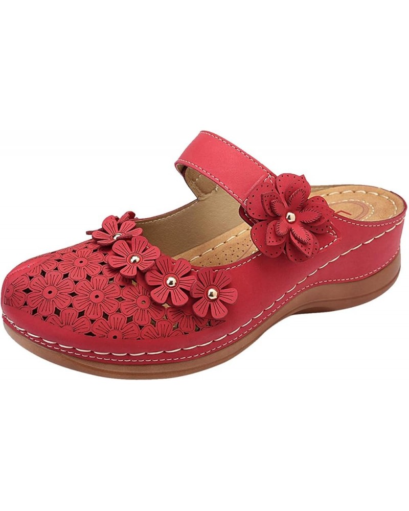 Sandals for Women Ladies Girls Comfortable Hollow Out Round Toe Wedges Slippers Women Red Flat Sandals (Red, 8) 7.5 Red $21.0...