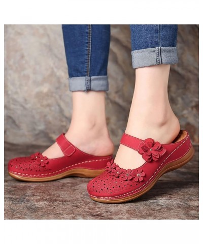 Sandals for Women Ladies Girls Comfortable Hollow Out Round Toe Wedges Slippers Women Red Flat Sandals (Red, 8) 7.5 Red $21.0...