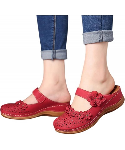 Sandals for Women Ladies Girls Comfortable Hollow Out Round Toe Wedges Slippers Women Red Flat Sandals (Red, 8) 7.5 Red $21.0...