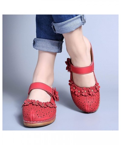 Sandals for Women Ladies Girls Comfortable Hollow Out Round Toe Wedges Slippers Women Red Flat Sandals (Red, 8) 7.5 Red $21.0...