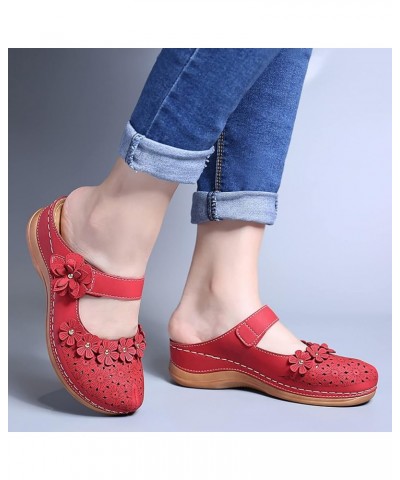 Sandals for Women Ladies Girls Comfortable Hollow Out Round Toe Wedges Slippers Women Red Flat Sandals (Red, 8) 7.5 Red $21.0...