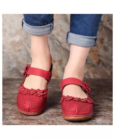 Sandals for Women Ladies Girls Comfortable Hollow Out Round Toe Wedges Slippers Women Red Flat Sandals (Red, 8) 7.5 Red $21.0...