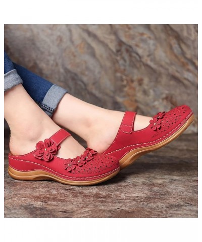 Sandals for Women Ladies Girls Comfortable Hollow Out Round Toe Wedges Slippers Women Red Flat Sandals (Red, 8) 7.5 Red $21.0...