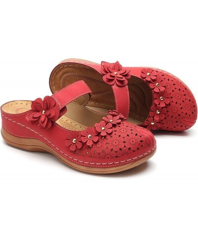 Sandals for Women Ladies Girls Comfortable Hollow Out Round Toe Wedges Slippers Women Red Flat Sandals (Red, 8) 7.5 Red $21.0...