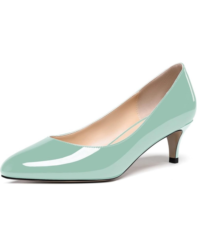 Women's Cute Solid Slip On Round Toe Patent Leather Low Kitten Heel Pumps Shoes 2 Inch Turquoise $26.65 Pumps