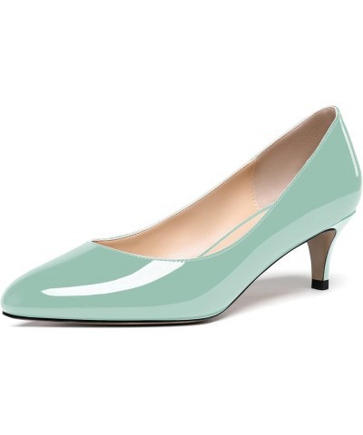 Women's Cute Solid Slip On Round Toe Patent Leather Low Kitten Heel Pumps Shoes 2 Inch Turquoise $26.65 Pumps