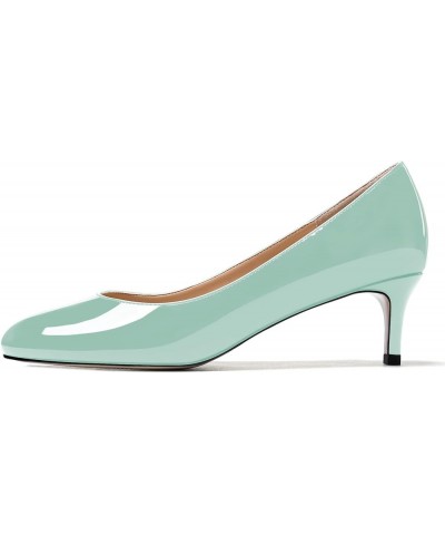 Women's Cute Solid Slip On Round Toe Patent Leather Low Kitten Heel Pumps Shoes 2 Inch Turquoise $26.65 Pumps