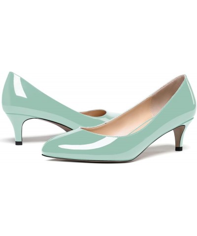 Women's Cute Solid Slip On Round Toe Patent Leather Low Kitten Heel Pumps Shoes 2 Inch Turquoise $26.65 Pumps