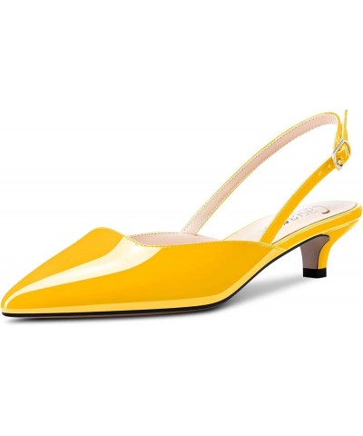 Women Low Kitten Heel Pointed Toe Sandals Slip-on Slingback Pumps Wedding Party Dress 1.4 Inches Heels Yellow $36.70 Sandals