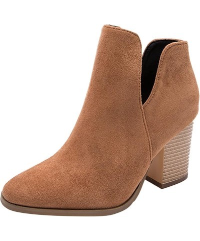 Womens Cut Out Boots Chunky Heel Slip On Western Booties Casual Shoes Wide Width Boots for Women Booties Yellow 5 $21.66 Boots