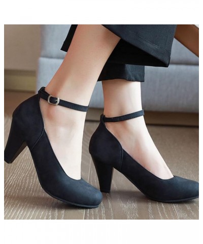 Women's Ankle Strap Buckle Pumps Vintage Round Toe Chunky High Heels Dress Shoes Ladies Outdoor Mary Janes Orange $31.31 Pumps