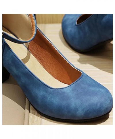 Women's Ankle Strap Buckle Pumps Vintage Round Toe Chunky High Heels Dress Shoes Ladies Outdoor Mary Janes Orange $31.31 Pumps