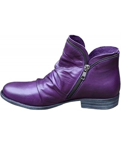 Boots For Women Ankle Booties Low Heel Casual Dressy Chunky Platform Block Combat Boots Slip on Cutout Booties Purple $15.37 ...