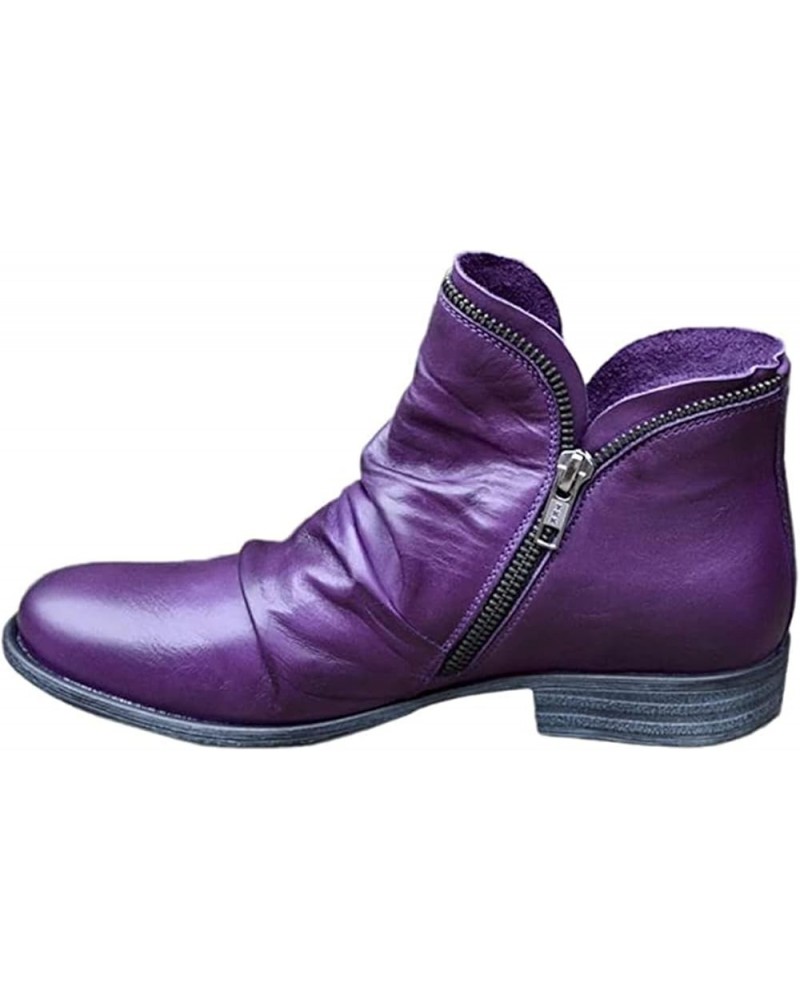 Boots For Women Ankle Booties Low Heel Casual Dressy Chunky Platform Block Combat Boots Slip on Cutout Booties Purple $15.37 ...