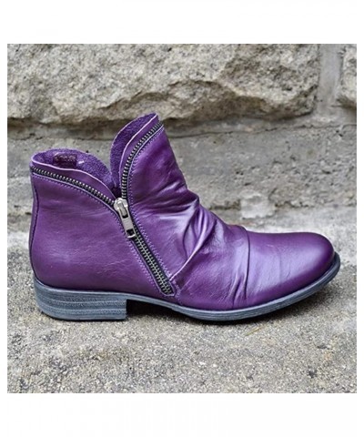 Boots For Women Ankle Booties Low Heel Casual Dressy Chunky Platform Block Combat Boots Slip on Cutout Booties Purple $15.37 ...