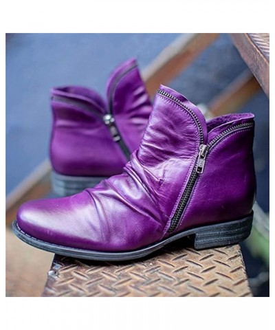 Boots For Women Ankle Booties Low Heel Casual Dressy Chunky Platform Block Combat Boots Slip on Cutout Booties Purple $15.37 ...