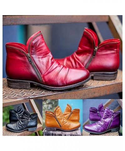 Boots For Women Ankle Booties Low Heel Casual Dressy Chunky Platform Block Combat Boots Slip on Cutout Booties Purple $15.37 ...