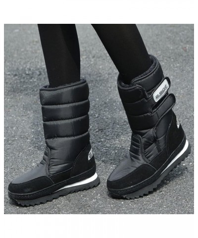 Black Winter Boots for Women Waterproof Women's Winter Warm Back Lace Up Leather Waterproof Snow Boots Black Winter Boots 8.5...